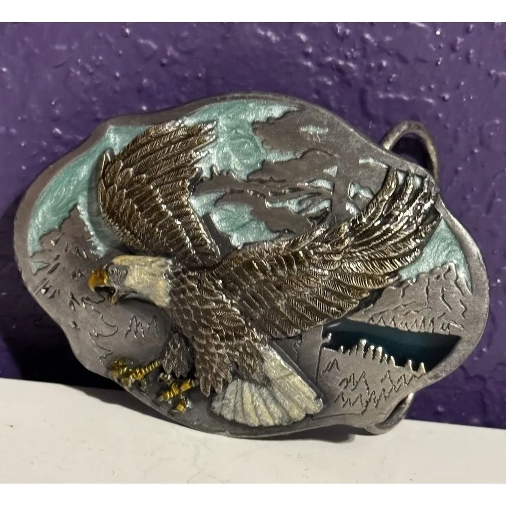 Vintage Bald Eagle Pewter Arroyo Grande Belt Buckle Navajo Aztec Zuni USA Made